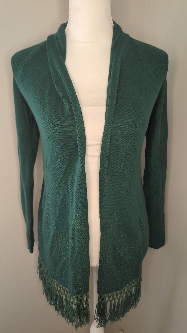 Lilly Pulitzer Green Open Front Fringe Knit Cardigan XS